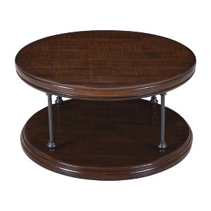 Jofran, Larson Modern Industrial 36" Round Solid Wood Coffee Table with Shelf - 1 of 4