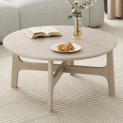 39" Wood Round Coffee Table with Stable Frame, Spacious Tabletop, and Easy Maintenance for Living Room