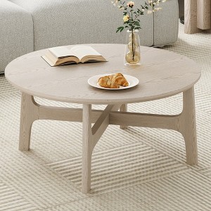 39" Wood Round Coffee Table with Stable Frame, Spacious Tabletop, and Easy Maintenance for Living Room - 1 of 4