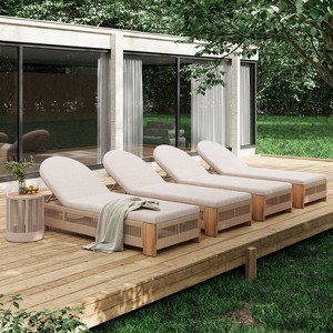Christopher Knight Home Lariya 5 Piece Outdoor Acacia Wood Chaise Lounge Chat Set with Cushions and Side Table - 1 of 4