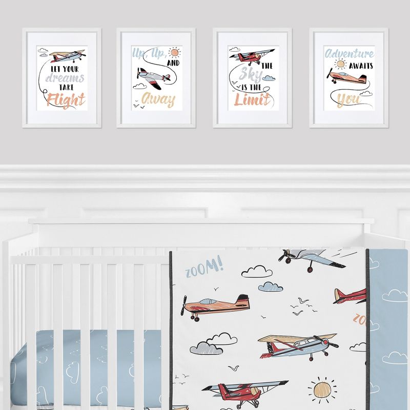 Sweet Jojo Designs Boy Unframed Wall Art Prints for Décor Airplane Red Blue and Grey 4pc, 3 of 7