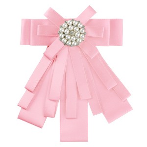 Allegra K Women's Pre-tied Pin Brooch Ribbon Beads Party Bowknot Bow Tie - 1 of 4