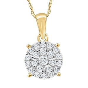 Pompeii3 3/8Ct TW Diamond Halo 9mm Round Pendant Yellow Gold Women's Necklace 18" - 1 of 4