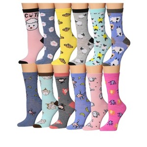 Tipi Toe Women's 12 Pairs Lightweight Colorful Sheep Monkey Animal Patterned Crew Socks - 1 of 1