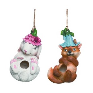 Transpac Resin Bunny & Fox Birdhouse Set of 2 Spring Home Decorations - 1 of 1