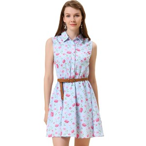 INSPIRE CHIC Women's Floral Sleeveless Half Placket Mini Belted Summer Dress - 1 of 4