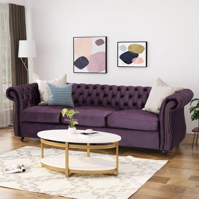 Blackberry Velvet Chesterfield Sofa with Nailhead Trim
