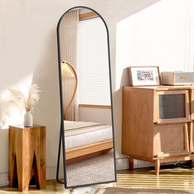 FURNIinspire Full Length Mirrors Floor Standing Body Mirror, Arched Mirror Room Decor Long Dressing Mirror for Bedroom, Black, 18"*58"