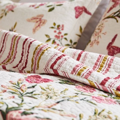 Ivory Cotton Twin Reversible Botanical Quilt Set
