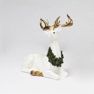 Moments in Time 12.2" Gold Antler Sitting Reindeer with Wreath - 1 of 2