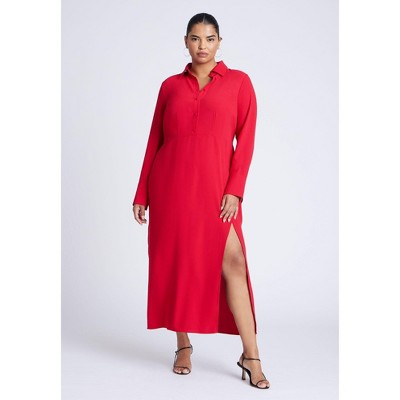ELOQUII Women's Plus Size Collared Maxi Shirt Dress