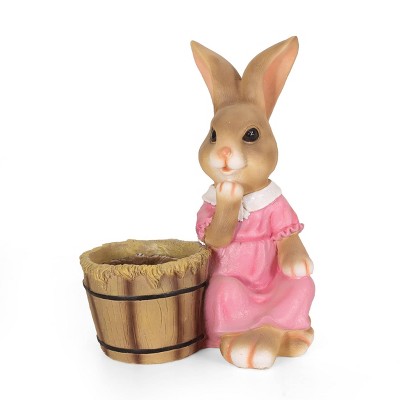 Kuhrs Outdoor Concrete Decorative Rabbit Planter Brown/Pink - Christopher Knight Home