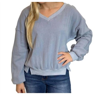 Women's Oversized Off Shoulder V-Neck Long Sleeve Top - eesome