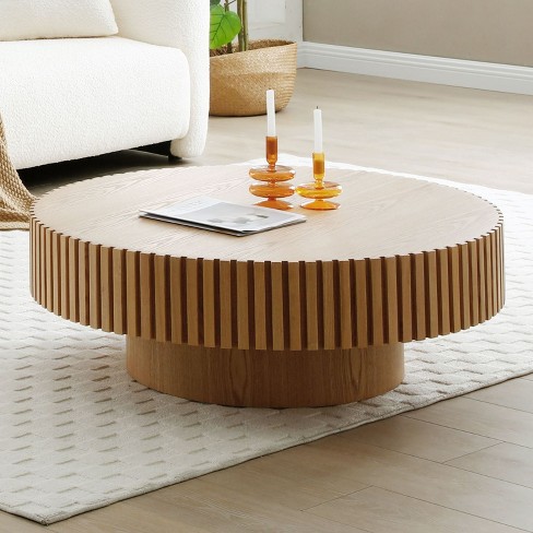 39.37 Wooden Round Coffee Table For Living Room Modern Handcraft Drum Design Maison Boucle Target