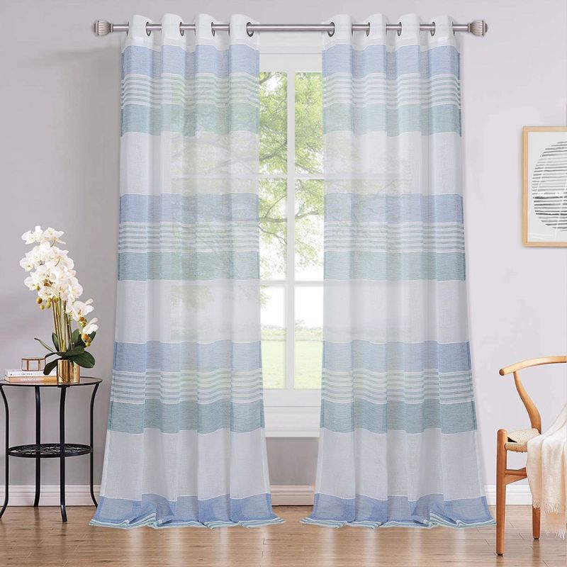 Yarn-Dyed Vertical Stripe Voile Sheer Window Curtain Panels, Blue, 52" x 63", 2 Panels, 1 of 6