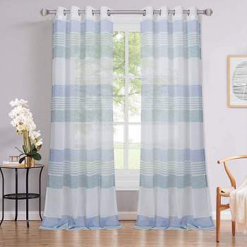Yarn-Dyed Vertical Stripe Voile Sheer Window Curtain Panels, Blue, 52" x 63", 2 Panels