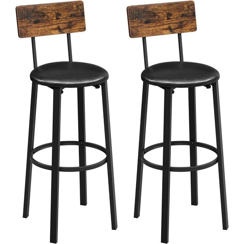 VASAGLE Bar Stools, Set of 2 PU Upholstered Breakfast Stools, 29.7 Inches Barstools with Back and Footrest, for Dining Room Kitchen Counter Bar, 1 of 5