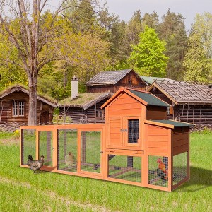 ORRD 122＂Large Wooden Chicken Coop,Outdoor Hen House with Nesting Box ,Wire Fence Poultry Cage - 1 of 4