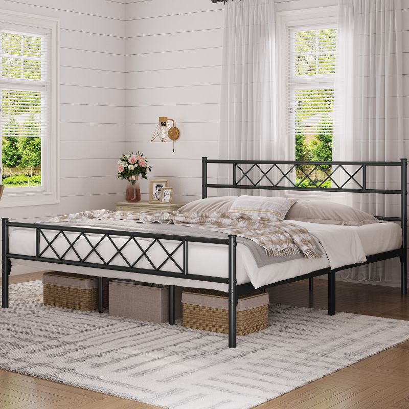 Yaheetech Simple Metal Bed Frame with Headboard&Footboard Slatted Bed Base, 2 of 8