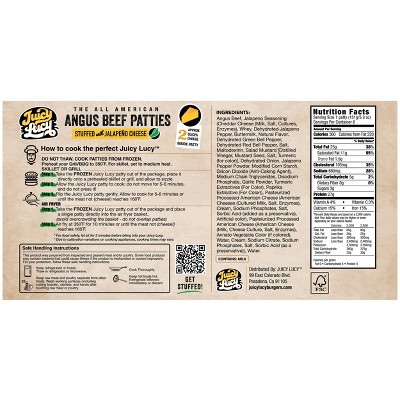 Juicy Lucy Angus Beef Patties Stuffed with Jalapeno American Cheese - Frozen - 32oz/6ct