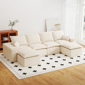 Kayamas 107'' Soft Corduroy Modular L-Shaped Sectional Sofa, 3-Seater Couch with Movable Ottoman for Living Room - 1 of 4