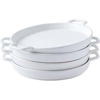 Bruntmor 8" Round Porcelain Matte Glaze Baking Dish/Plates, Set Of 4, White