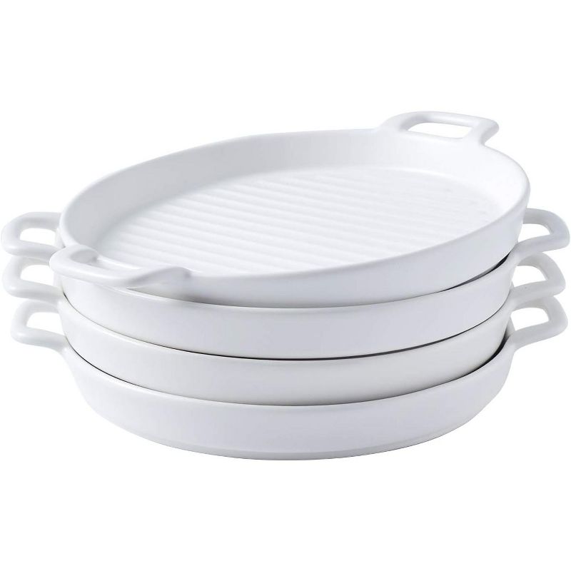 Bruntmor 8" Round Porcelain Matte Glaze Baking Dish/Plates, Set Of 4, White, 1 of 5