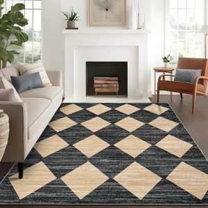 Runner Rug Washable Distressed Trellis Rug, Bedside Modern Checkered Office Carpet Low Pile Neutral Soft Nursery Carpet - 1 of 4