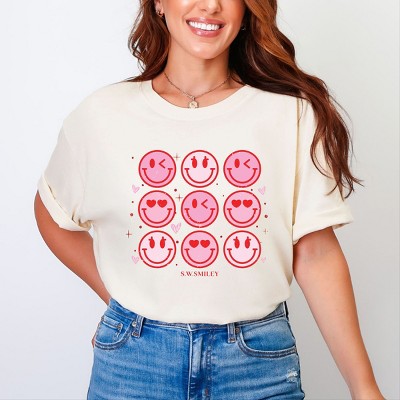 Simply Sage Market S.W.Smiley Valentine Smiley Face Chart Garment Dyed Tee - M - Ivory
