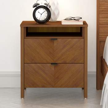 Galano Weiss 2-Drawer Amber Walnut Nightstand (22.7 in. H x 20.9 in. W x 15.7 in. D)