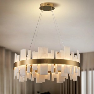 31.5" LED Strip Round Alabaster Kitchen Island Living Room Chandelier - 1 of 4