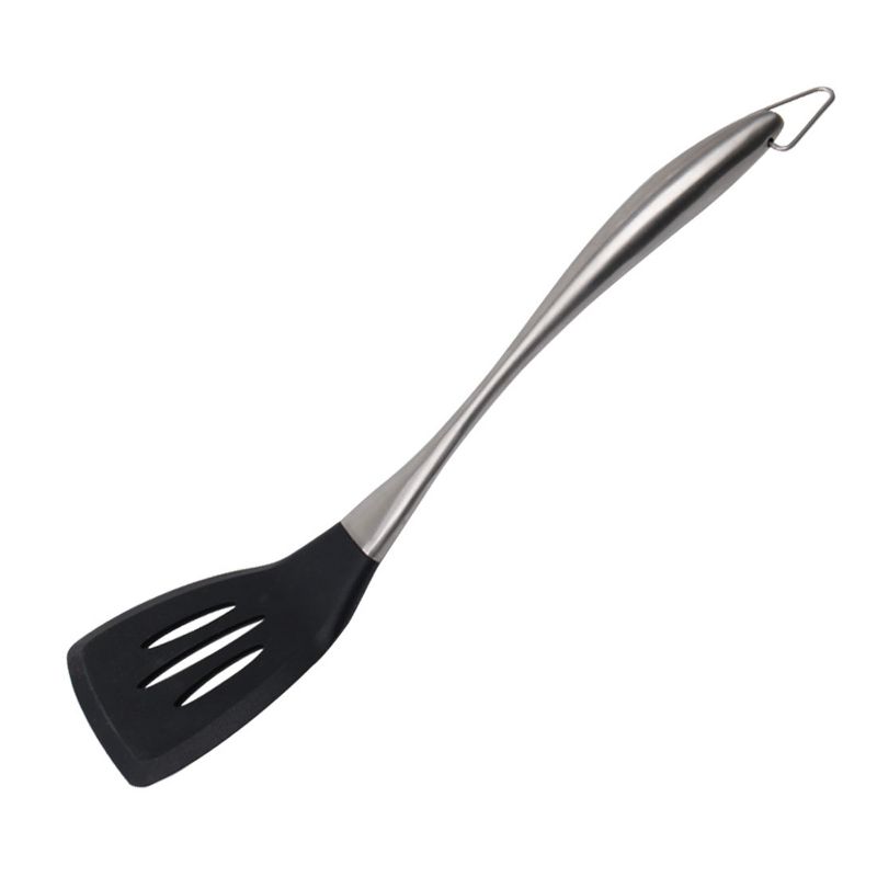 Unique Bargains Spatula Stainless Steel Handle Resistant Non-Sticky Seamless Silicone Slotted Turner Black 1 Pc, 1 of 6