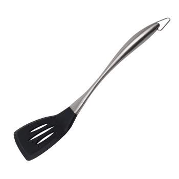 Unique Bargains Spatula Stainless Steel Handle Resistant Non-Sticky Seamless Silicone Slotted Turner Black 1 Pc