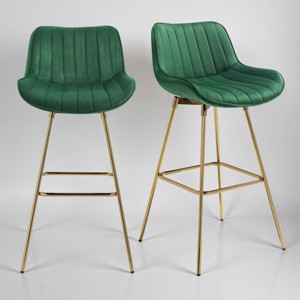 Art Leon Comfortable Velvet Swivel Barstool with Golden Legs, Set of 2 - 1 of 4