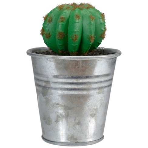 Northlight 3.5" Tropical Cactus in Tin Pot Artificial Potted Plant - Green/Silver - image 1 of 3