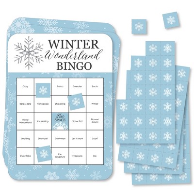 Big Dot of Happiness Winter Wonderland - Bingo Cards and Markers - Snowflake Holiday Party and Winter Wedding Bingo Game - Set of 18