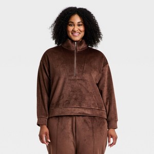 Women's Velour Ribbed 1/2 Zip Sweatshirt - All In Motion™ - 1 of 4