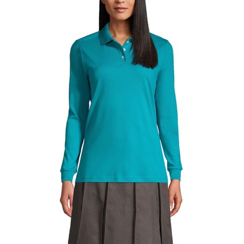 Lands End Women s Long Sleeve Interlock Polo Shirt Medium Teal Breeze Target