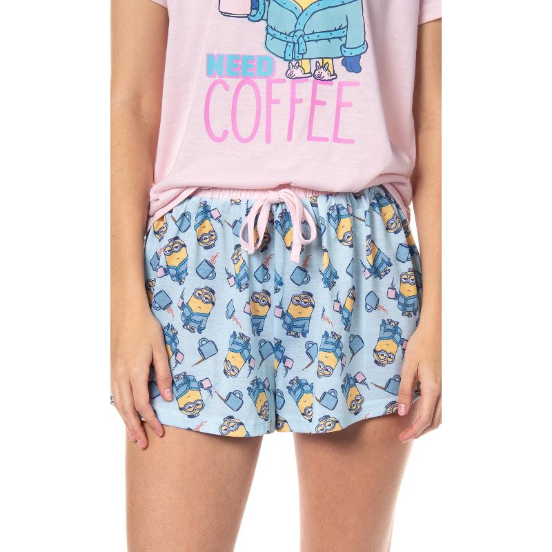 Despicable Me Minions Womens' Need Coffee Character Sleep Pajama Set Shorts Multicolored, 3 of 6