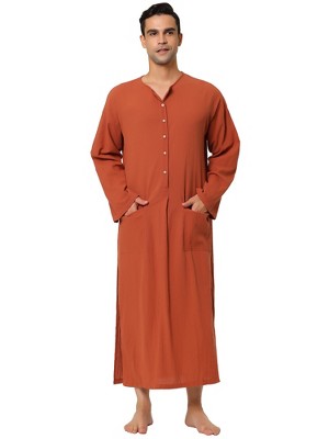 Lars Amadeus Men's Cotton Side Split Long Sleep Nightgown with Pockets