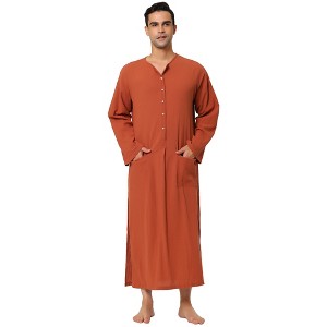 Lars Amadeus Men's Cotton Side Split Long Sleep Nightgown with Pockets - 1 of 4