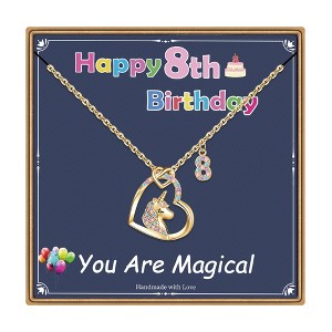 Turandoss 18K Gold Heart Unicorn Necklace for Girls - Dainty Zircon Pendant Necklace for Kids, Birthday Gifts for girls 3-8 Year Old, 18+2.5Inches - 1 of 4