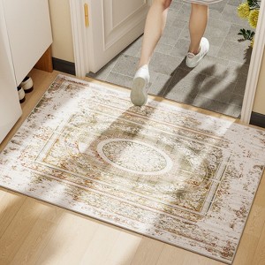 Maxax Boho Area Rug Vintage Small Rugs，Indoor Entrance Door Mat with Fringe Tassels for Kitchen Bedroom Laundry Doorway, Light Green - 1 of 4