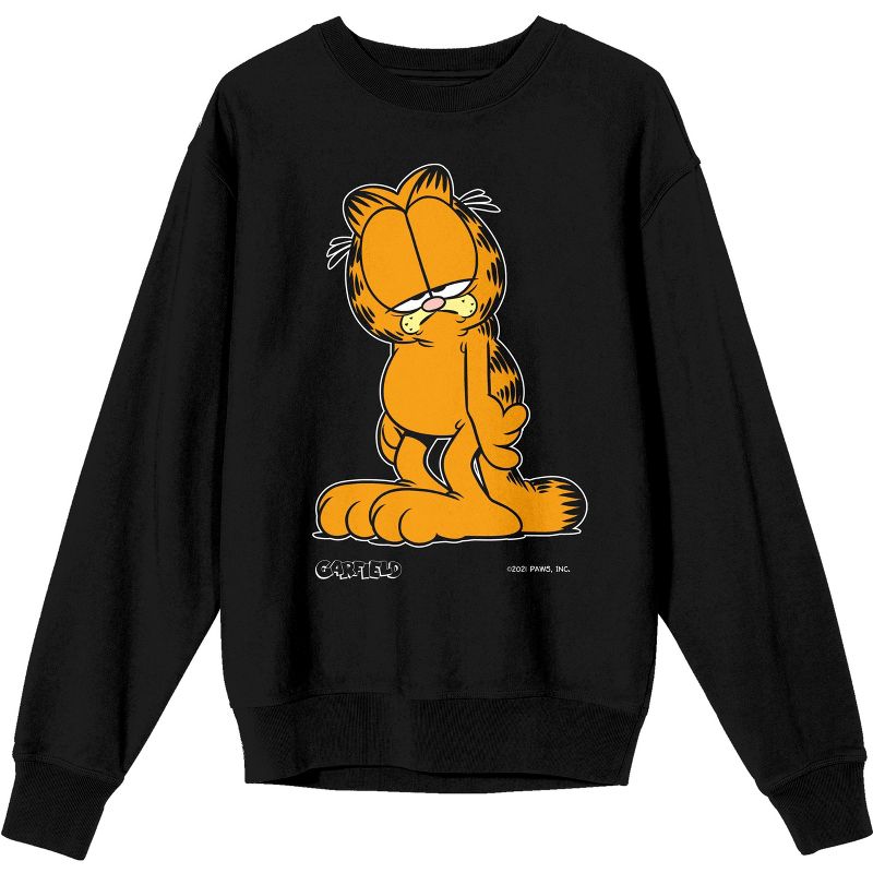 Grumpy Garfield Women's Black Crewneck Fleece Sweatshirt, 1 of 2