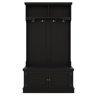 GustoWave 35.5''W x 64.4''H Hall Tree with Storage Shoe Bench, Multi-Functional Coat Racks with 4 Hooks for Living Room Hallway, Black