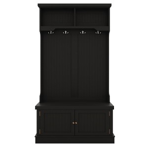 GustoWave 35.5''W x 64.4''H Hall Tree with Storage Shoe Bench, Multi-Functional Coat Racks with 4 Hooks for Living Room Hallway, Black - 1 of 4
