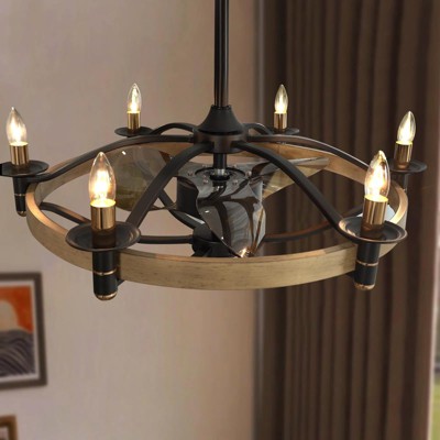 Kviflon 23 Caged Ceiling Fan with Light and Remote for Living Room,Kitchen,Dinning Room, Black Rustic Chandelier Candles