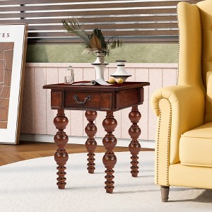 GDFStudio Daniel Vintage Rectangular Rubberwood Side Table with 1 Drawer, Walnut - 1 of 4