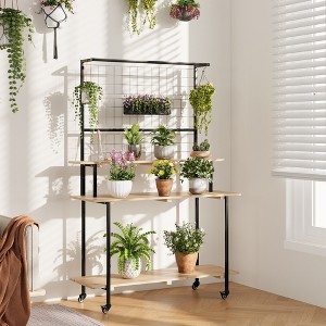 Fir Wood Plant Stand, Iron Frame Flower Pot Holder, Wooden Flower Pot Rack, 3-Layer Plant Display, Multi-Tier Plant Stand, and Indoor Plant Holder - 1 of 4