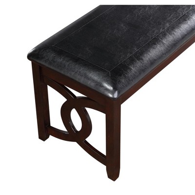 Ebony Black 46" Transitional Solid Wood and Faux Leather Bench